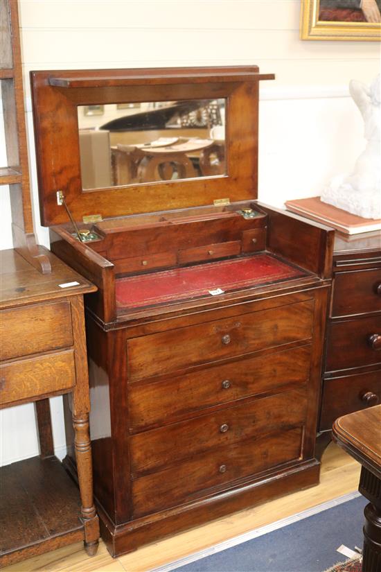 A 19th century French mahogany wash stand, converted to a writing desk, W.2ft 8in.